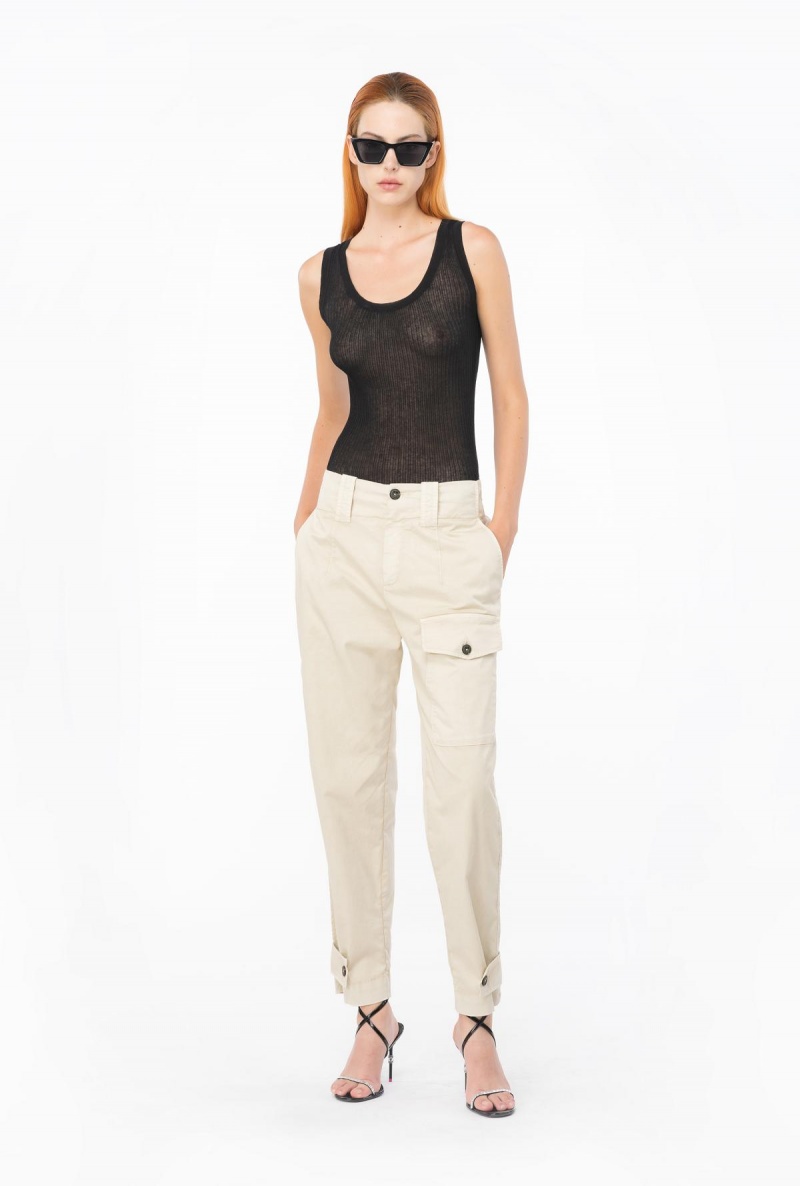 BEIGE-WOOD ASH Pinko Stretch cotton cargo trousers | YMYVQ75877