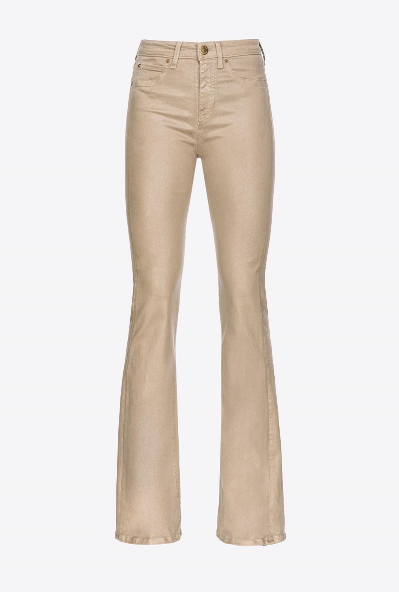 BEIGE - SAND DUNE Pinko Flared leather-look drill jeans | MYEAH77144