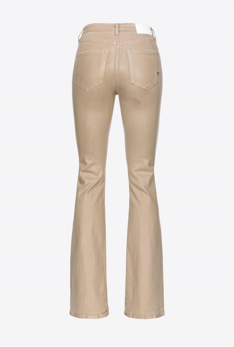 BEIGE - SAND DUNE Pinko Flared leather-look drill jeans | MYEAH77144