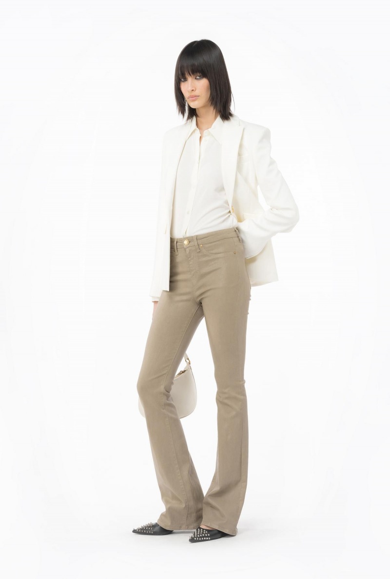 BEIGE - SAND DUNE Pinko Flared leather-look drill jeans | MYEAH77144
