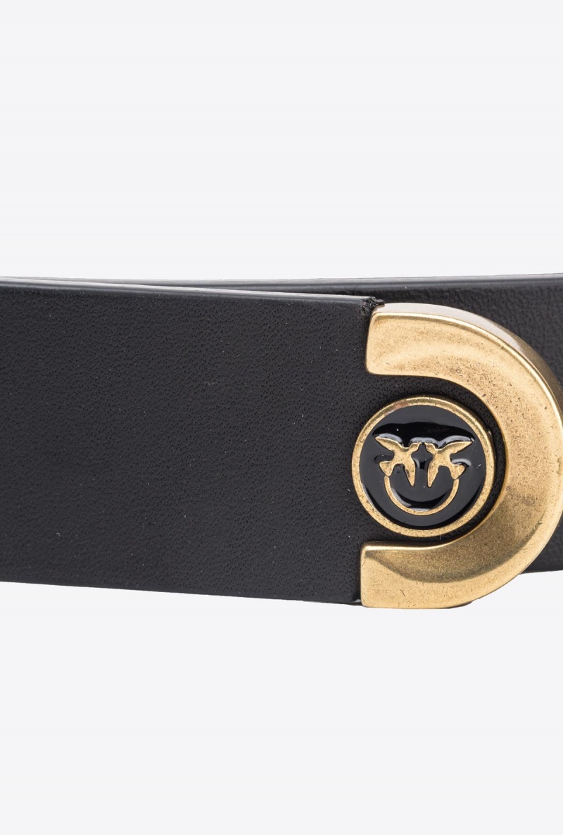 BLACK-ANTIQUE GOLD Pinko Belt with metal tip 3cm | QMYUV85908