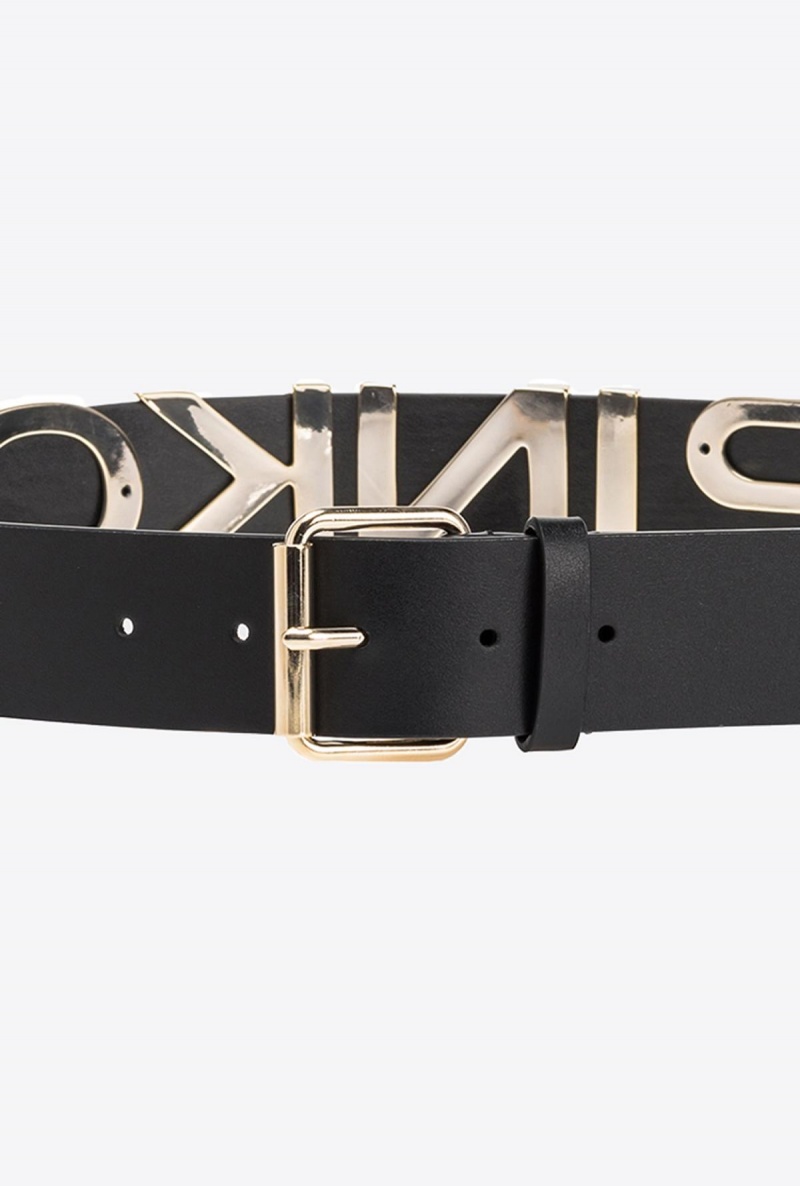 BLACK-ANTIQUE GOLD Pinko Belt with sliding-letter logo 4cm | MYCIF27594