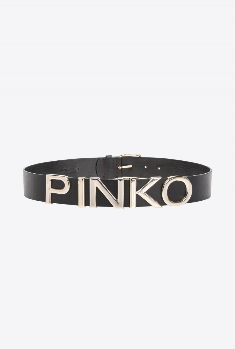 BLACK-ANTIQUE GOLD Pinko Belt with sliding-letter logo 4cm | MYCIF27594