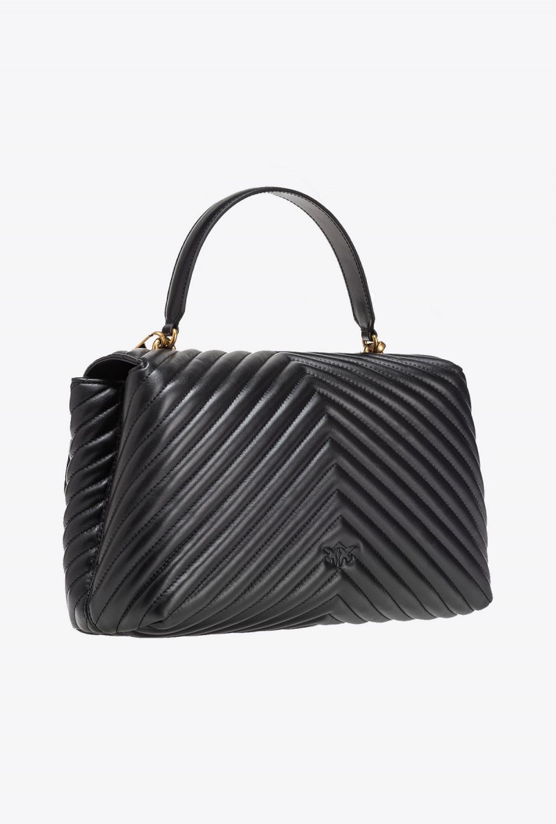 BLACK-ANTIQUE GOLD Pinko Big Lady Love Bag Puff Chevron | PMYQX31698