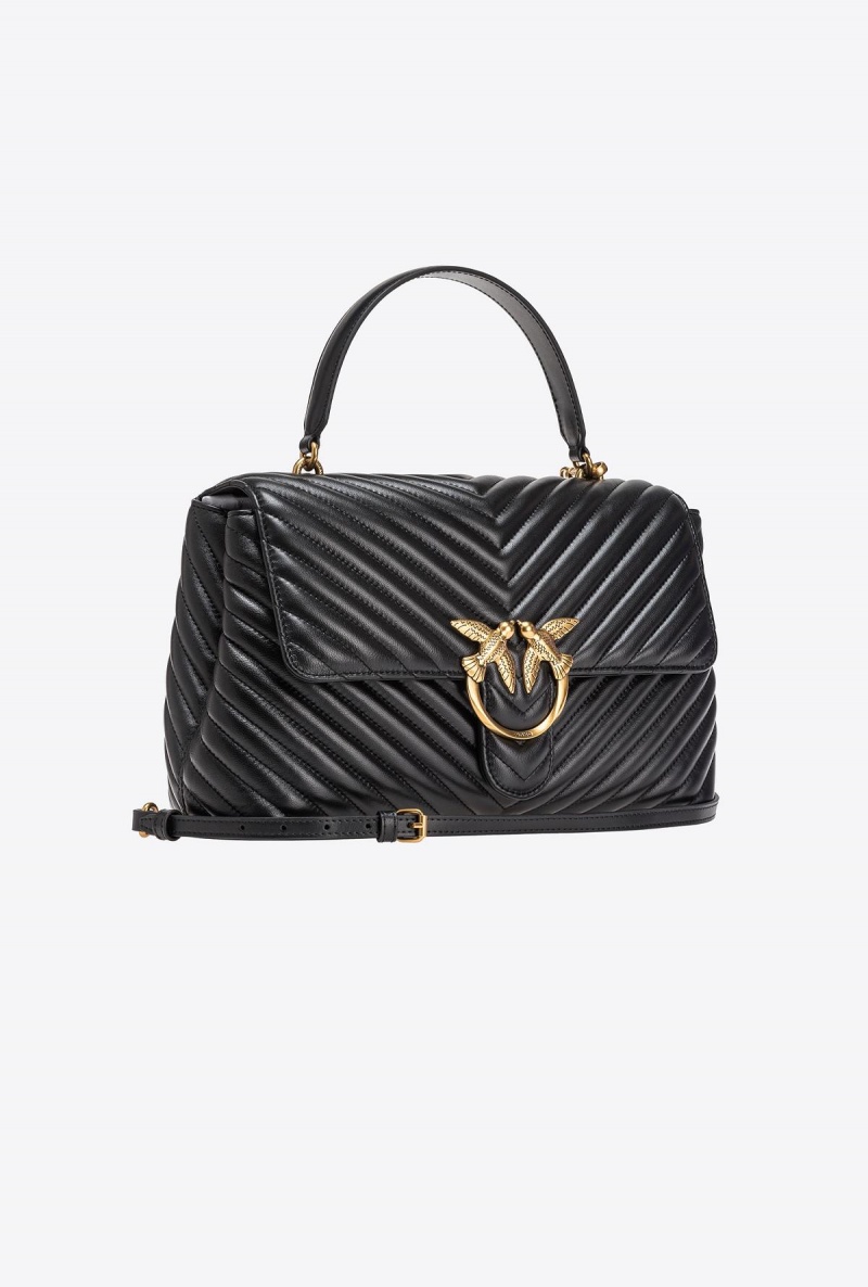 BLACK-ANTIQUE GOLD Pinko Big Lady Love Bag Puff Chevron | PMYQX31698