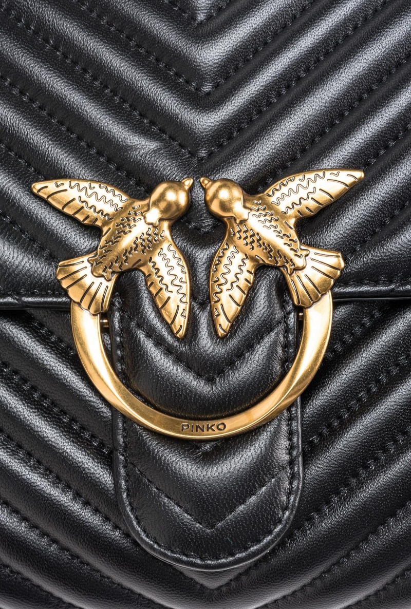 BLACK-ANTIQUE GOLD Pinko Big Lady Love Bag Puff Chevron | PMYQX31698