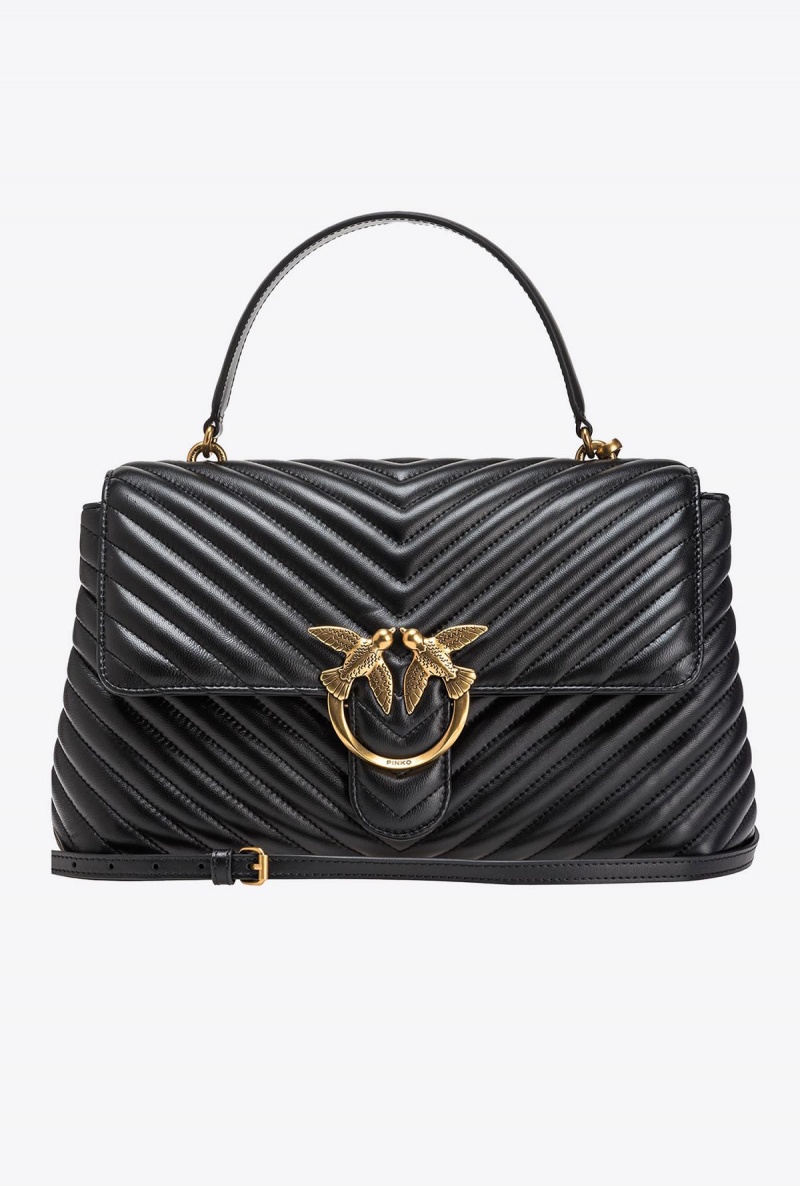 BLACK-ANTIQUE GOLD Pinko Big Lady Love Bag Puff Chevron | PMYQX31698