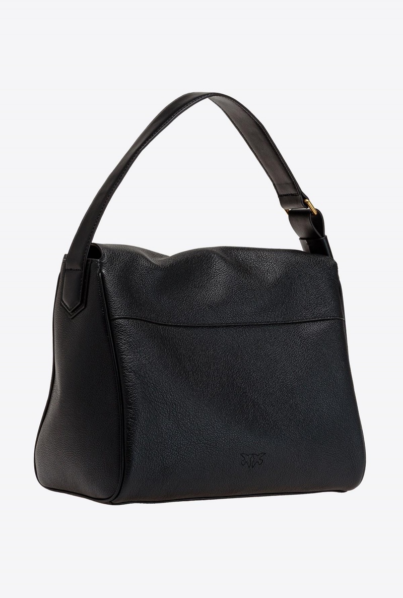 BLACK-ANTIQUE GOLD Pinko Big Leaf Bag Hobo in tumbled leather | DMYVO54394