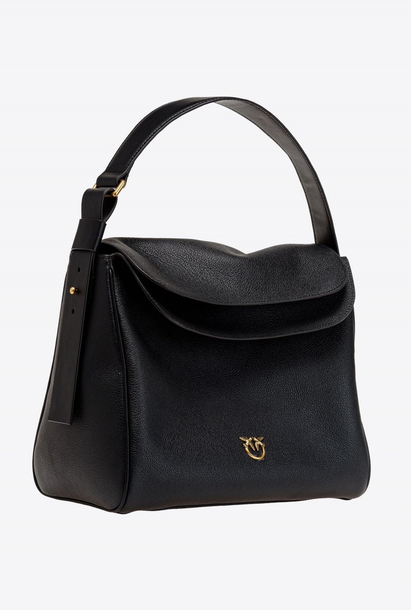 BLACK-ANTIQUE GOLD Pinko Big Leaf Bag Hobo in tumbled leather | DMYVO54394