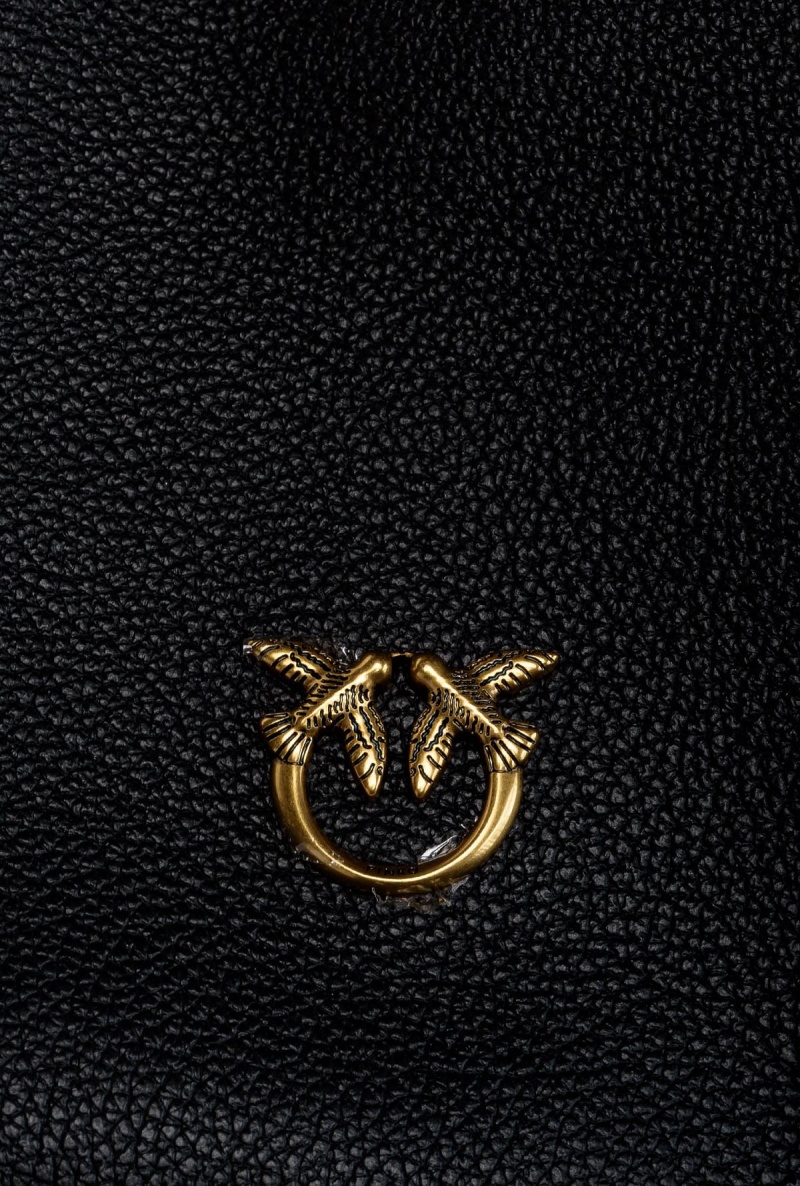 BLACK-ANTIQUE GOLD Pinko Big Leaf Bag Hobo in tumbled leather | DMYVO54394