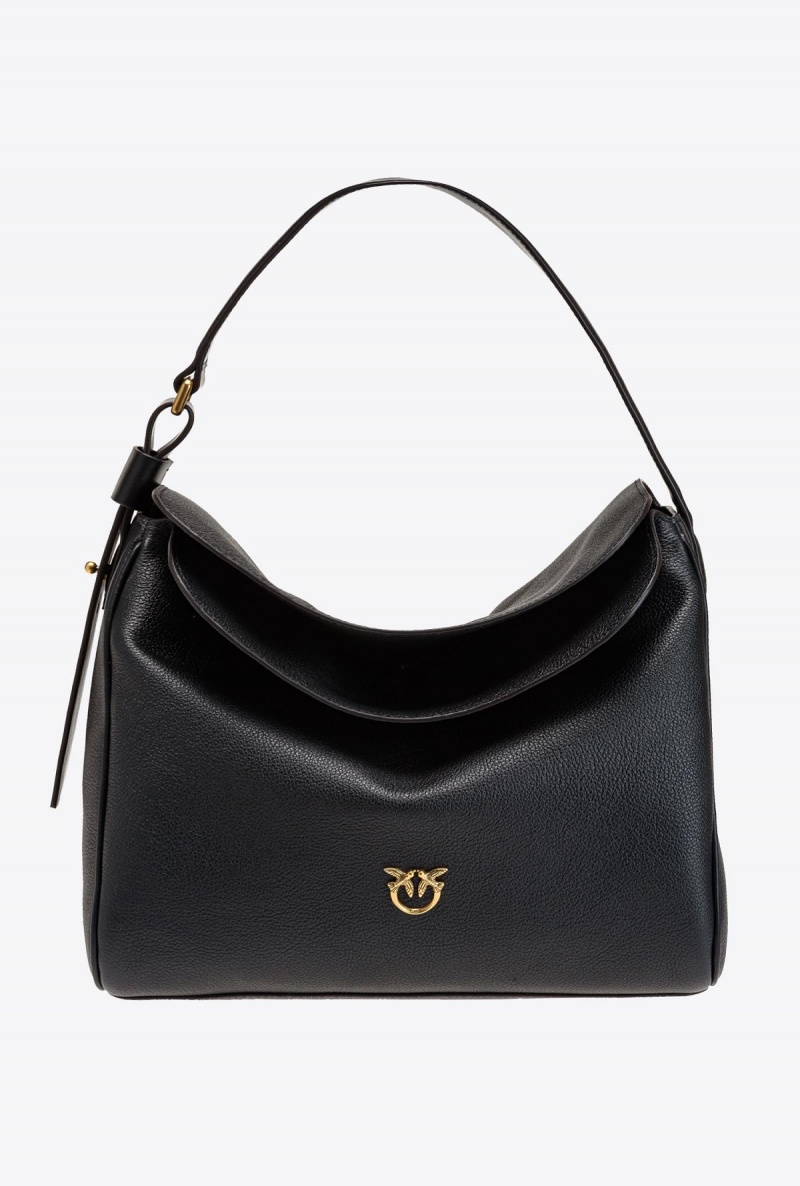 BLACK-ANTIQUE GOLD Pinko Big Leaf Bag Hobo in tumbled leather | DMYVO54394