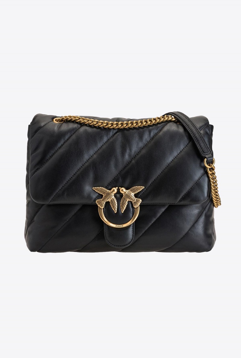 BLACK-ANTIQUE GOLD Pinko Big Love Bag Puff Maxi Quilt | MYQAV66076