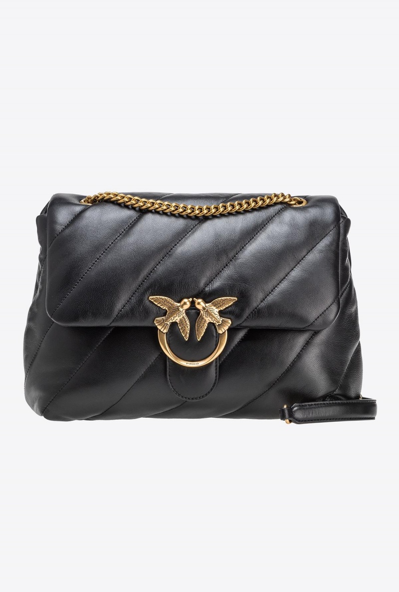 BLACK-ANTIQUE GOLD Pinko Big Love Bag Puff Maxi Quilt | MYJKU64777