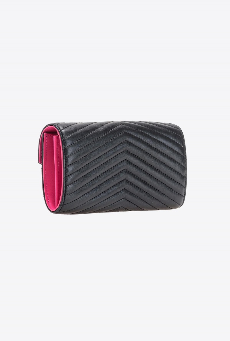 BLACK-ANTIQUE GOLD Pinko Chevron nappa leather wallet | AMYWC59200