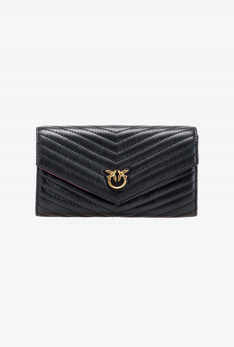 BLACK-ANTIQUE GOLD Pinko Chevron nappa leather wallet | AMYWC59200