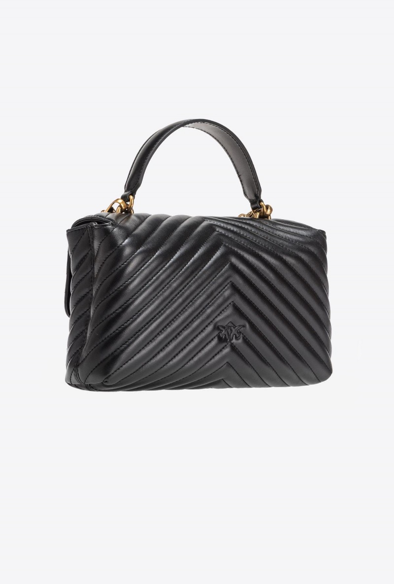 BLACK-ANTIQUE GOLD Pinko Classic Lady Love Bag Puff Chevron | LMYSX20435