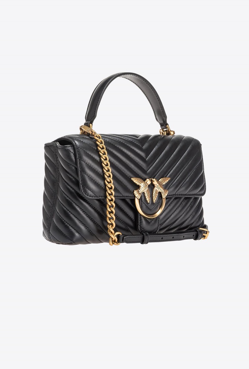 BLACK-ANTIQUE GOLD Pinko Classic Lady Love Bag Puff Chevron | LMYSX20435