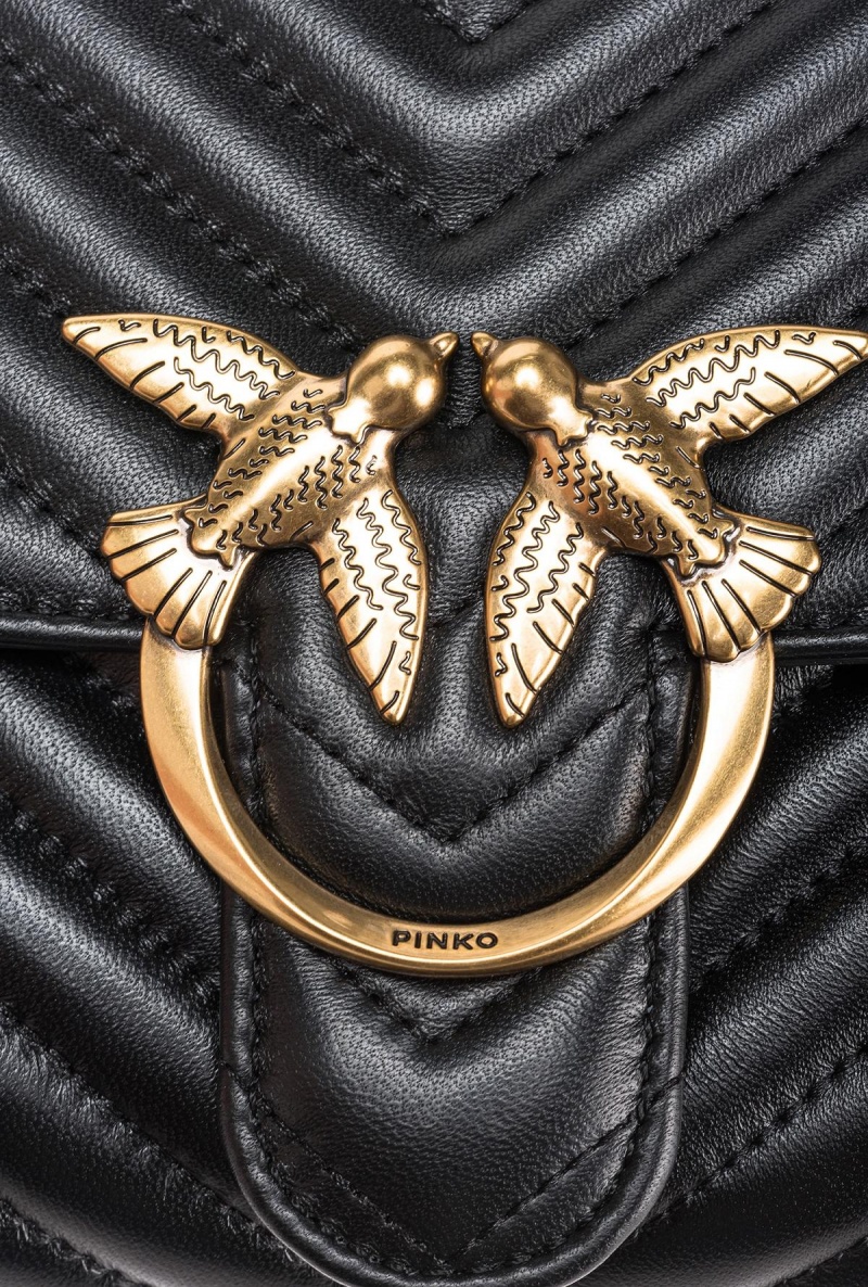 BLACK-ANTIQUE GOLD Pinko Classic Lady Love Bag Puff Chevron | LMYSX20435
