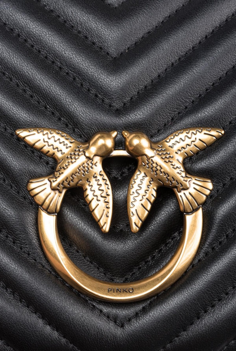 BLACK-ANTIQUE GOLD Pinko Classic Love Bag Click Chevron | AMYDF45526