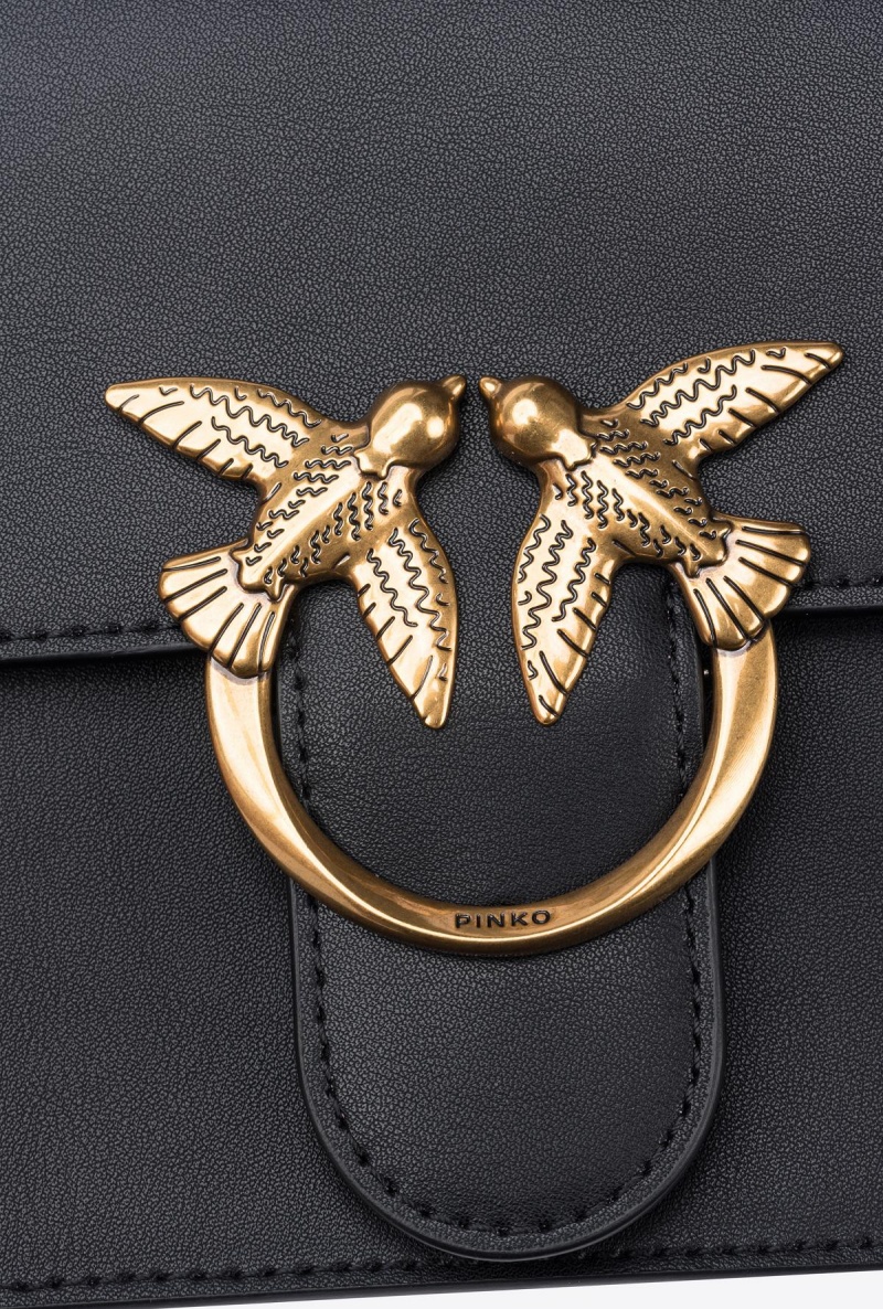 BLACK-ANTIQUE GOLD Pinko Classic Love Bag Bell in leather | MYNZX28132