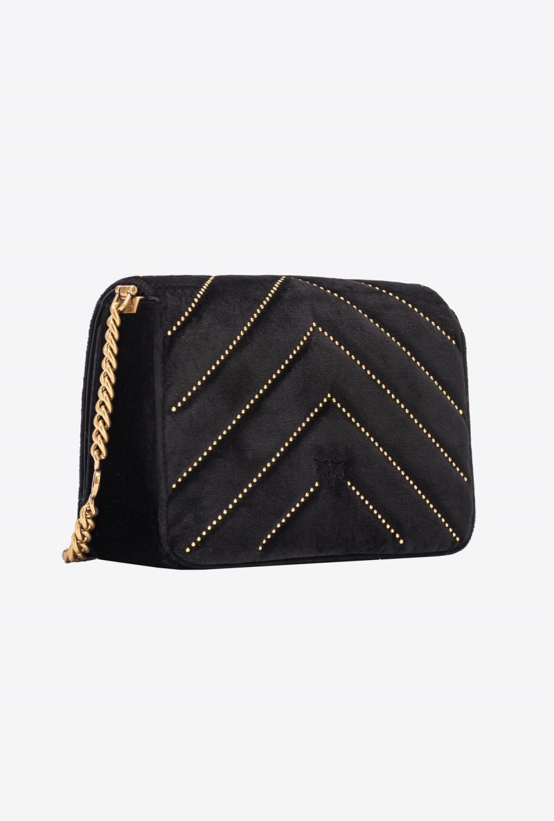 BLACK-ANTIQUE GOLD Pinko Classic Love Bag Click in velvet with studs | MYNZX38700