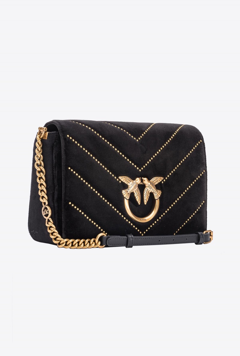 BLACK-ANTIQUE GOLD Pinko Classic Love Bag Click in velvet with studs | MYNZX38700