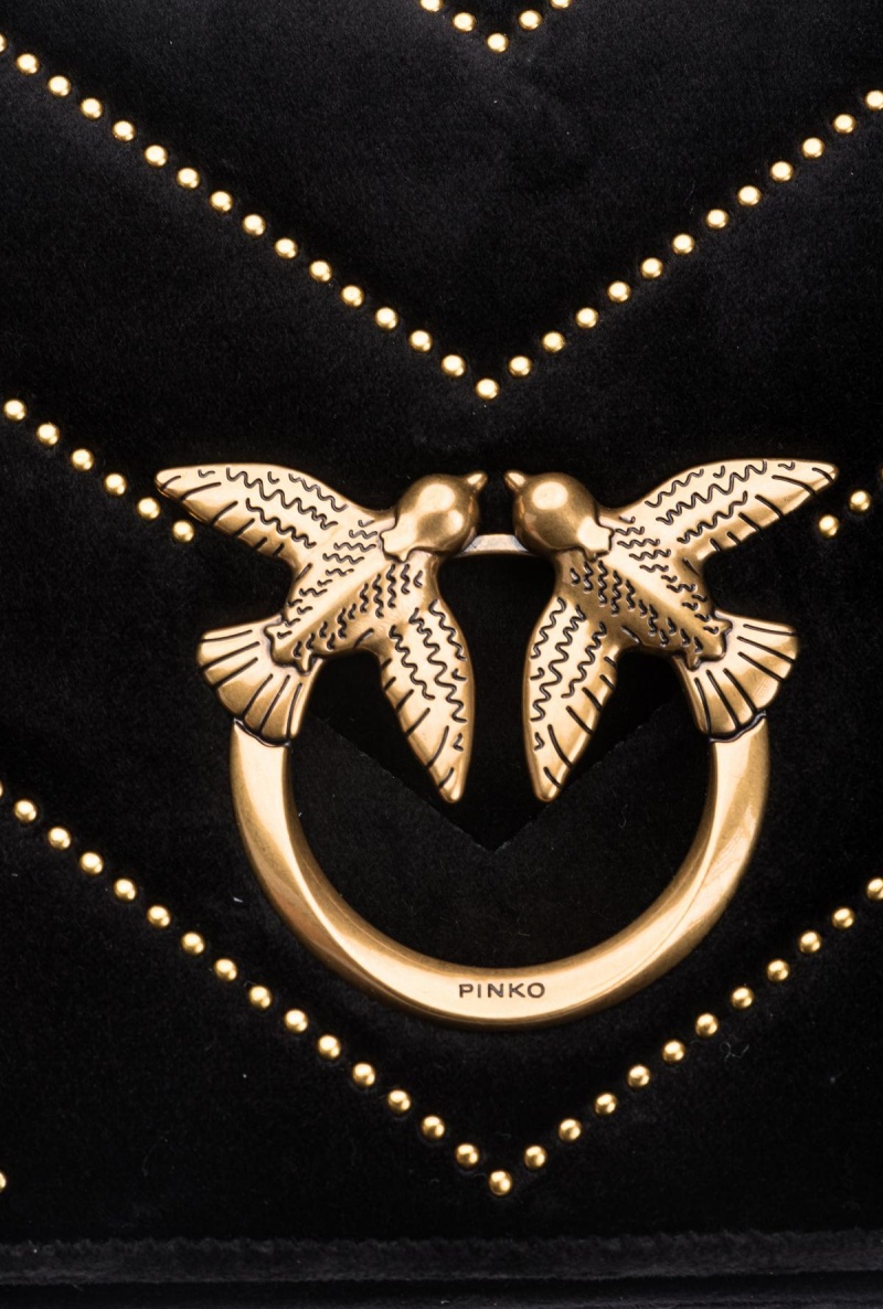 BLACK-ANTIQUE GOLD Pinko Classic Love Bag Click in velvet with studs | MYNZX38700