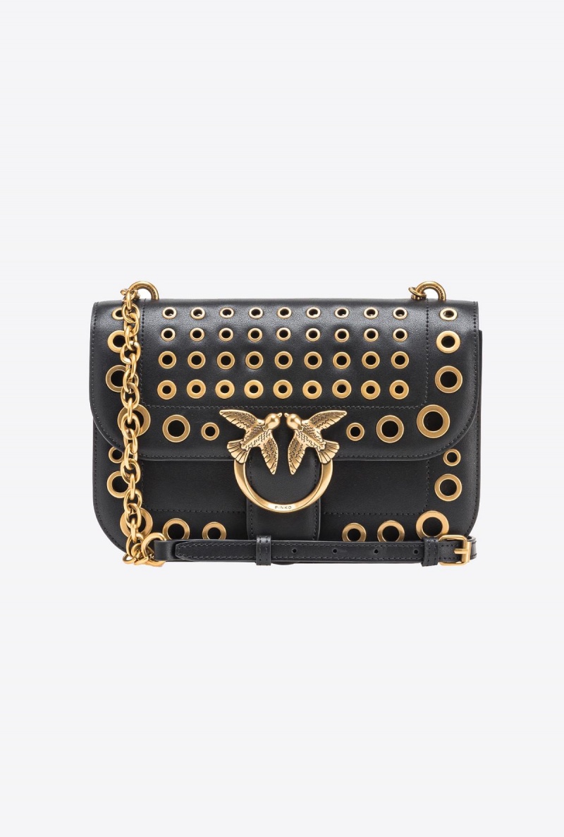 BLACK-ANTIQUE GOLD Pinko Classic Love Bag Bell with metal eyelets | MYJVR60155