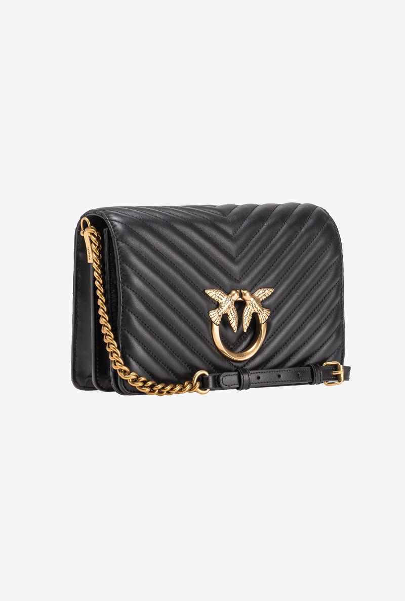 BLACK-ANTIQUE GOLD Pinko Classic Love Bag Click Chevron | MYZPD18159