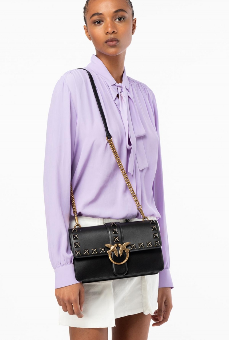 BLACK-ANTIQUE GOLD Pinko Classic Love Bag One Painted Studs | UMYTG86345