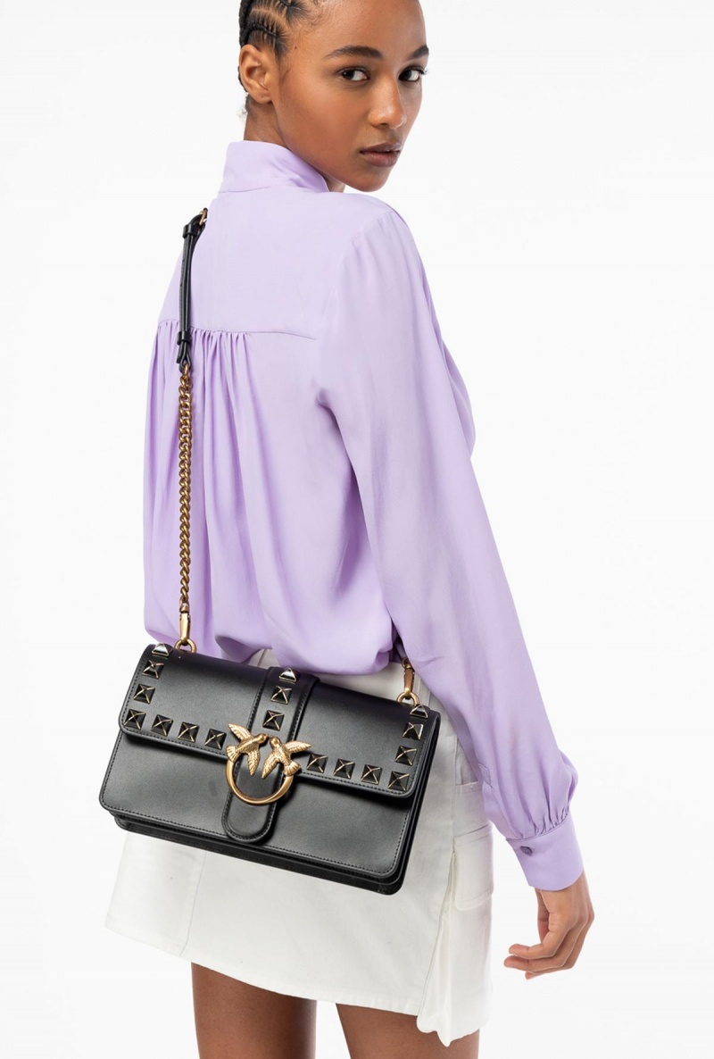 BLACK-ANTIQUE GOLD Pinko Classic Love Bag One Painted Studs | UMYTG86345