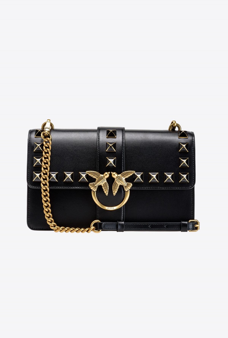 BLACK-ANTIQUE GOLD Pinko Classic Love Bag One Painted Studs | UMYTG86345