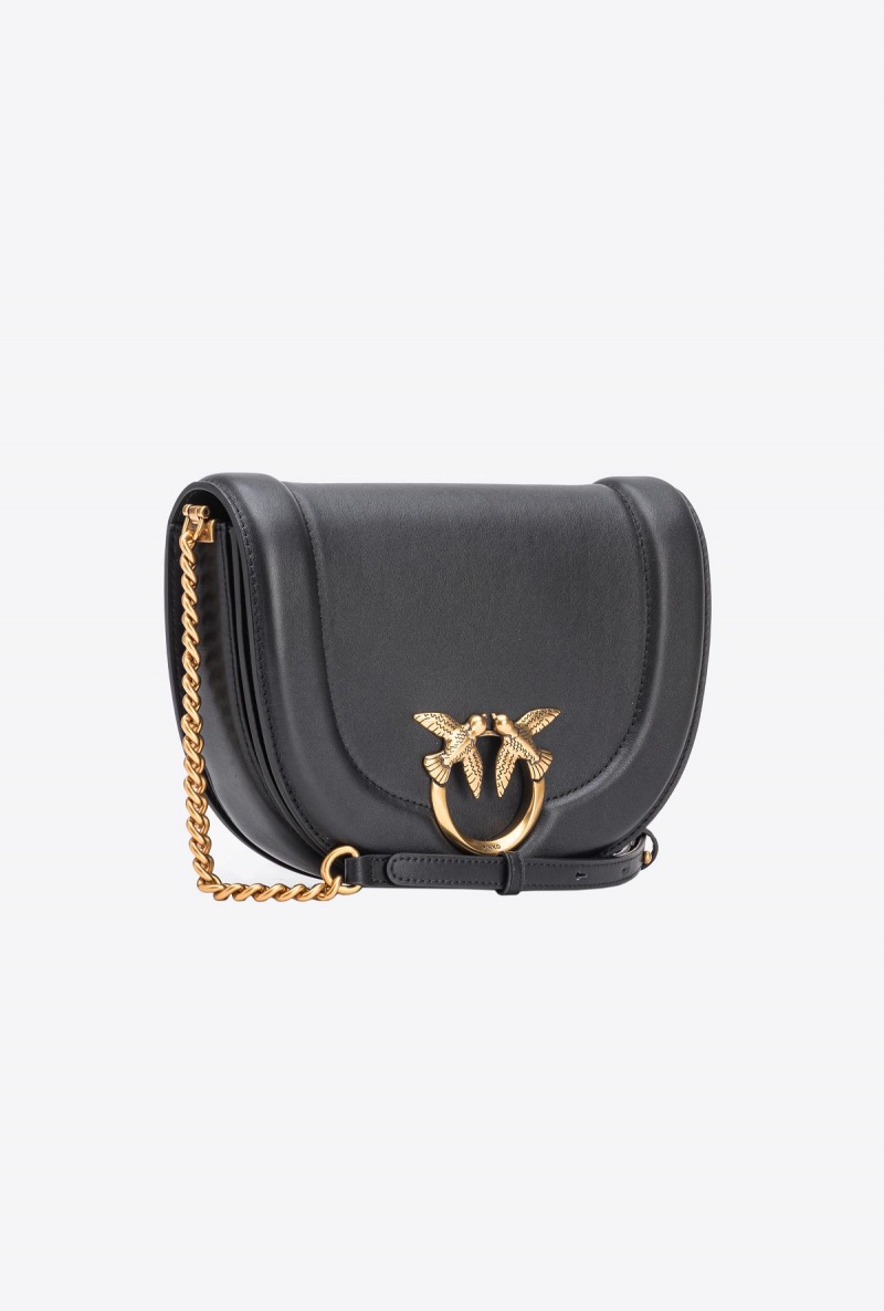BLACK-ANTIQUE GOLD Pinko Classic Love Bag Click Round in leather | MYEAH87712