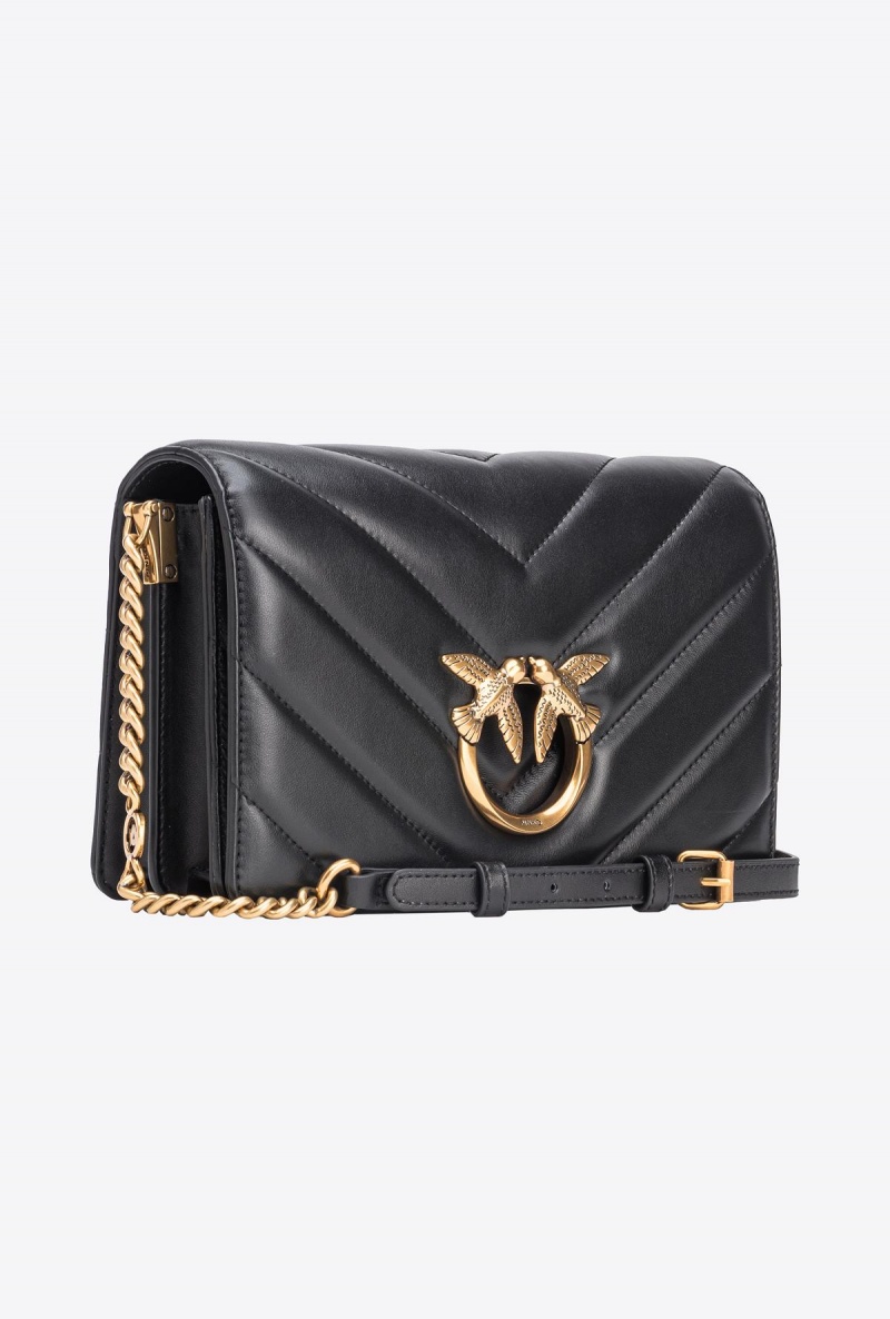 BLACK-ANTIQUE GOLD Pinko Classic Love Bag Click Big Chevron | MYZDE14309