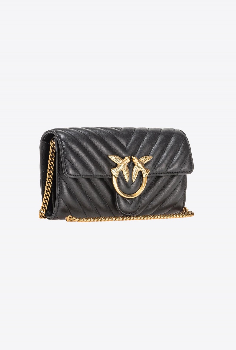 BLACK-ANTIQUE GOLD Pinko Love Bag One Wallet Chevron | YMYVQ63151