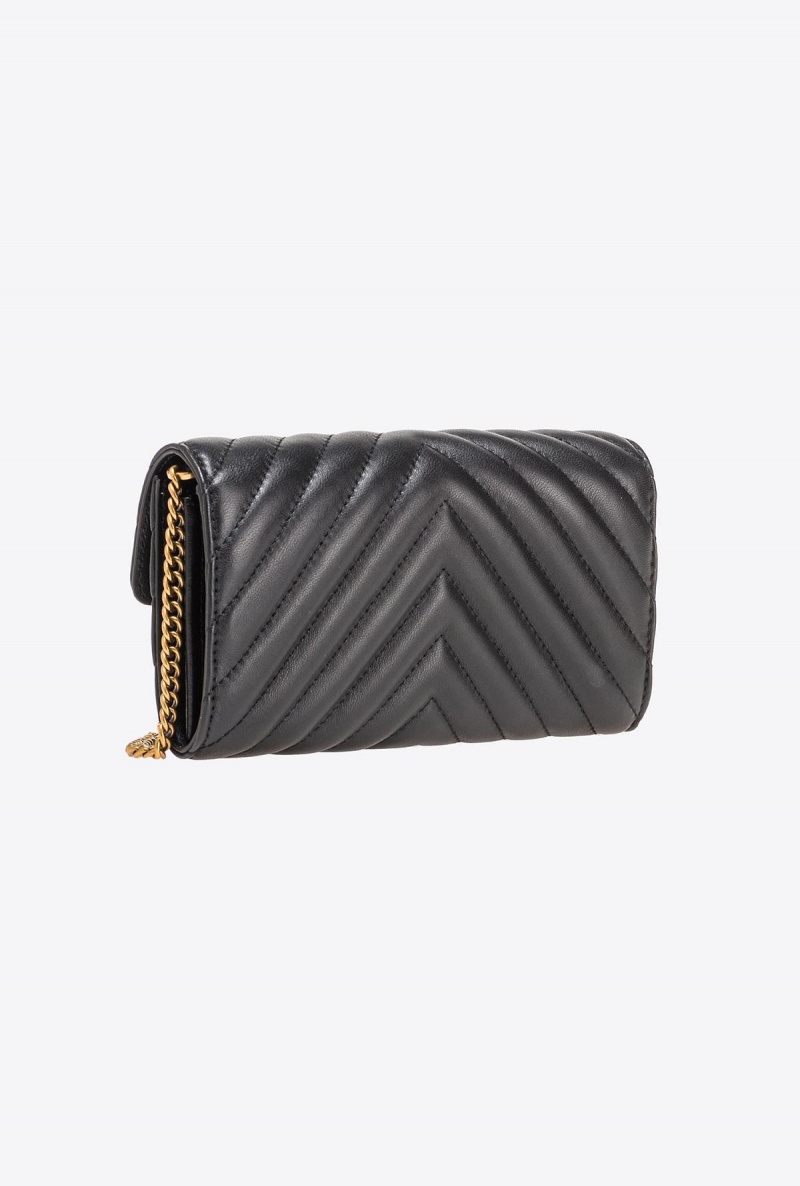 BLACK-ANTIQUE GOLD Pinko Love Bag One Wallet Chevron | MYJBT99823