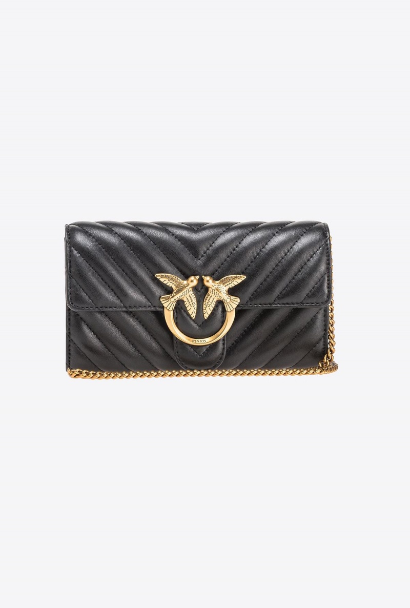 BLACK-ANTIQUE GOLD Pinko Love Bag One Wallet Chevron | MYJBT99823