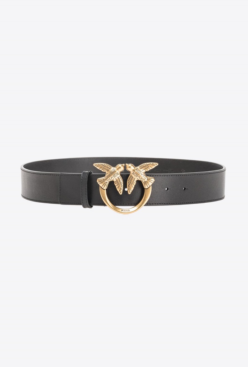 BLACK-ANTIQUE GOLD Pinko Love Birds high leather belt 4cm | SMYVO67128