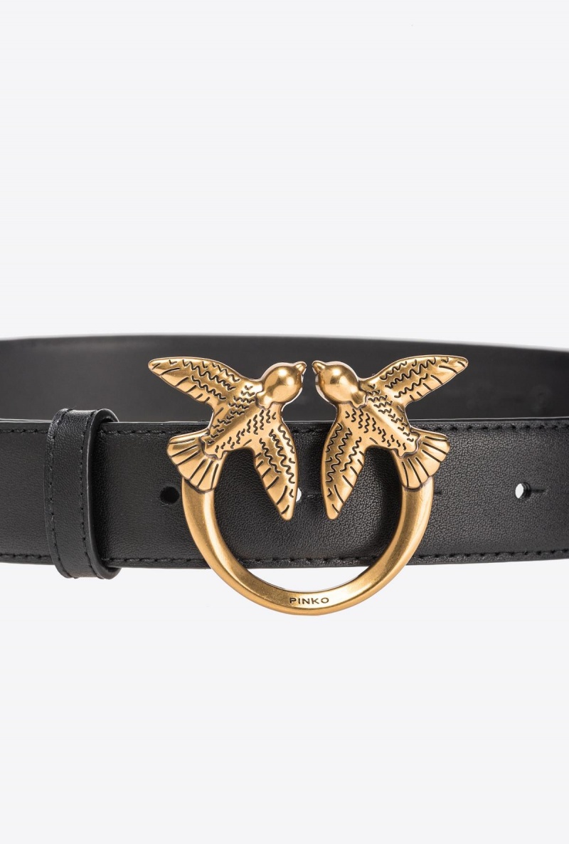 BLACK-ANTIQUE GOLD Pinko Love Birds leather belt 3cm | MYDFL72843