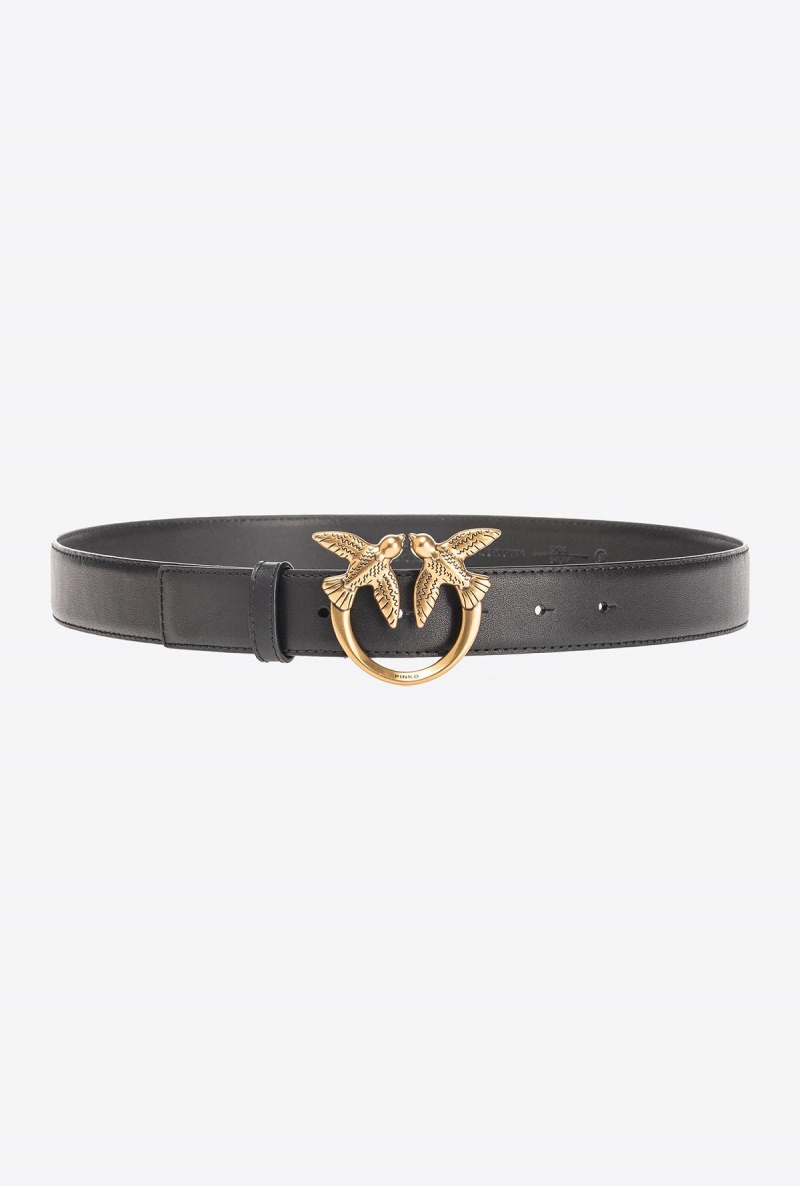 BLACK-ANTIQUE GOLD Pinko Love Birds leather belt 3cm | MYDFL72843
