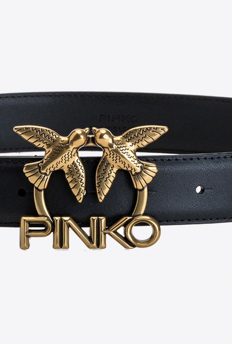 BLACK-ANTIQUE GOLD Pinko Love Birds leather belt | FMYHY91031