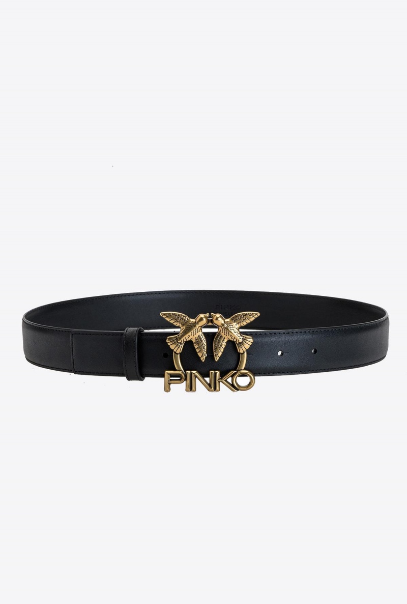 BLACK-ANTIQUE GOLD Pinko Love Birds leather belt | FMYHY91031