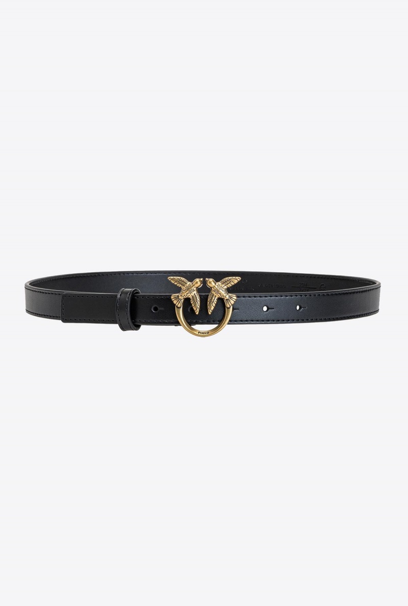 BLACK-ANTIQUE GOLD Pinko Love Birds thin leather belt | EMYVG38536