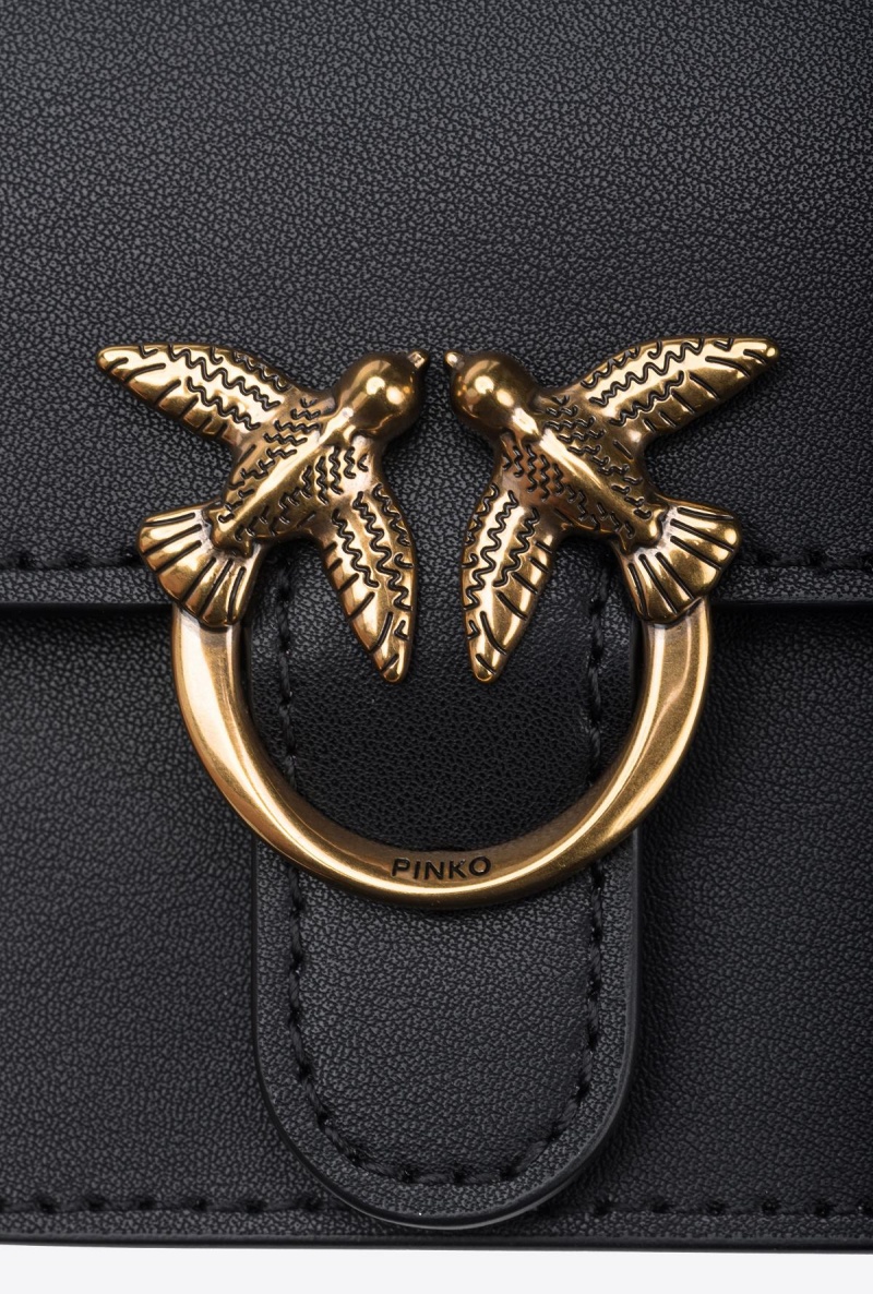 BLACK-ANTIQUE GOLD Pinko Micro Love Bag Bell in leather | BMYSO63844