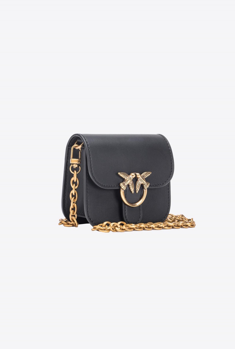 BLACK-ANTIQUE GOLD Pinko Micro Love Bag Bell in leather | MYZPD21818