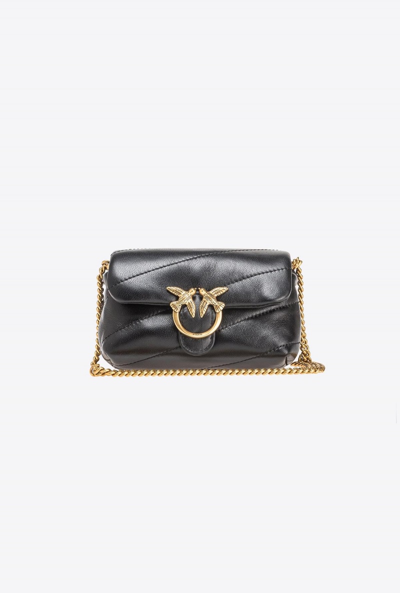 BLACK-ANTIQUE GOLD Pinko Micro Love Bag Puff Maxi Quilt | LMYSX73142