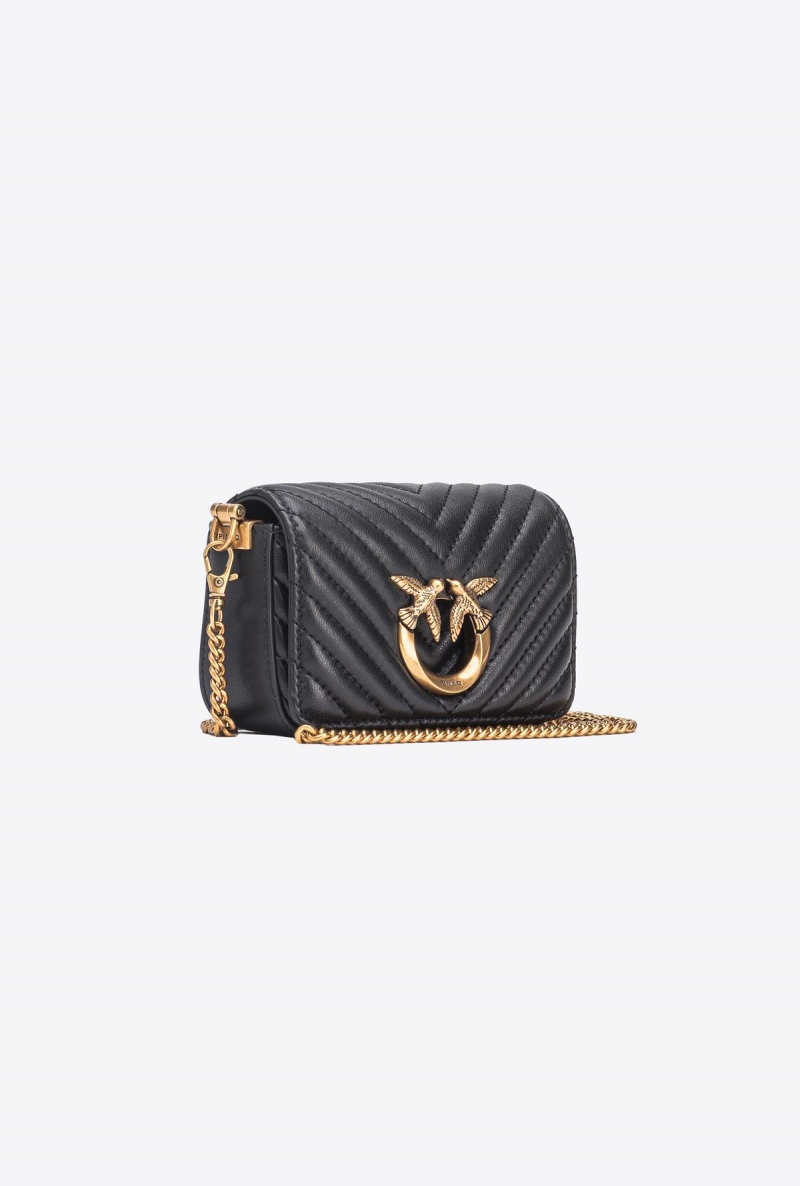 BLACK-ANTIQUE GOLD Pinko Micro Love Bag Click Chevron | XMYBH45748