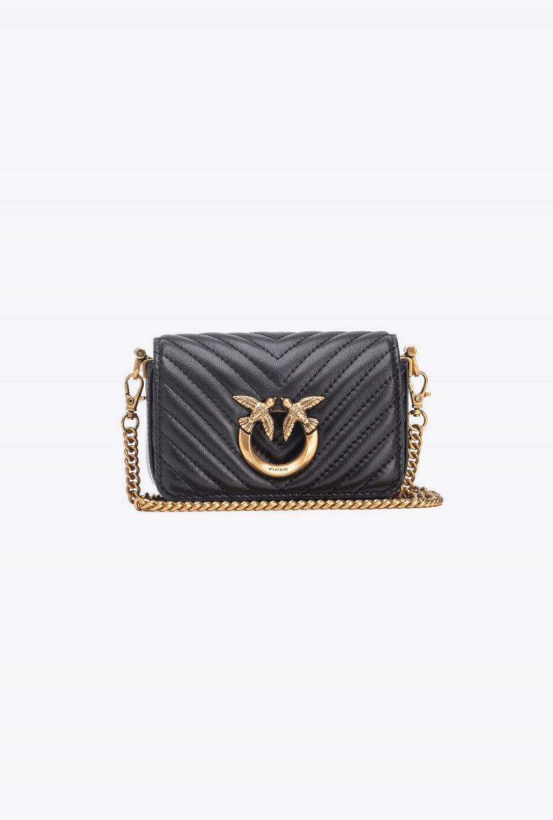 BLACK-ANTIQUE GOLD Pinko Micro Love Bag Click Chevron | XMYBH45748