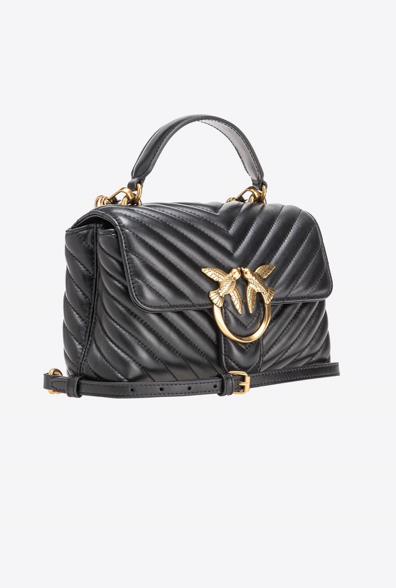 BLACK-ANTIQUE GOLD Pinko Mini Lady Love Bag Puff Chevron | EMYVG43375