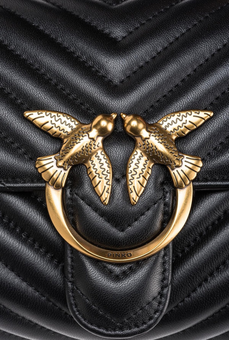 BLACK-ANTIQUE GOLD Pinko Mini Lady Love Bag Puff Chevron | EMYVG43375